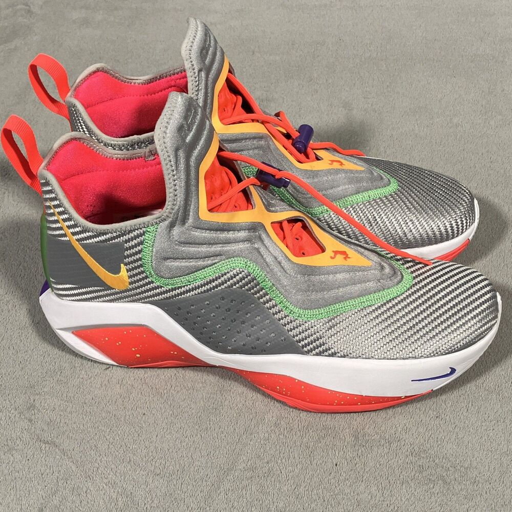 Nike LeBron Men’s Low-Top Lace-Up Basketball Sneakers Gray/Orange/Green